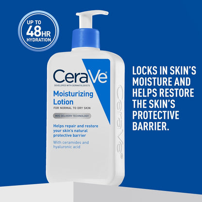 CeraVe Daily Moisturizing Lotion – 24-Hour Hydration, 3 Ceramides & Hyaluronic Acid, Fragrance-Free