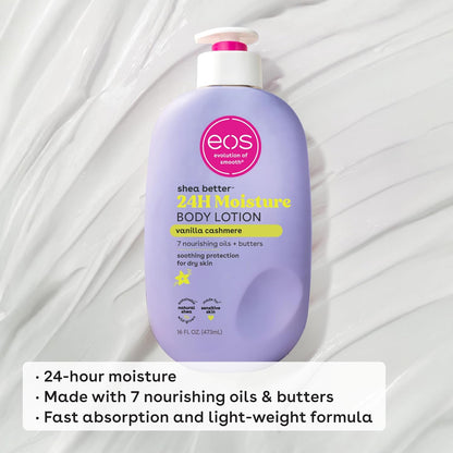 eos Shea Better Body Lotion – Vanilla Cashmere, 24-Hour Moisture, Non-Greasy, 16 fl oz