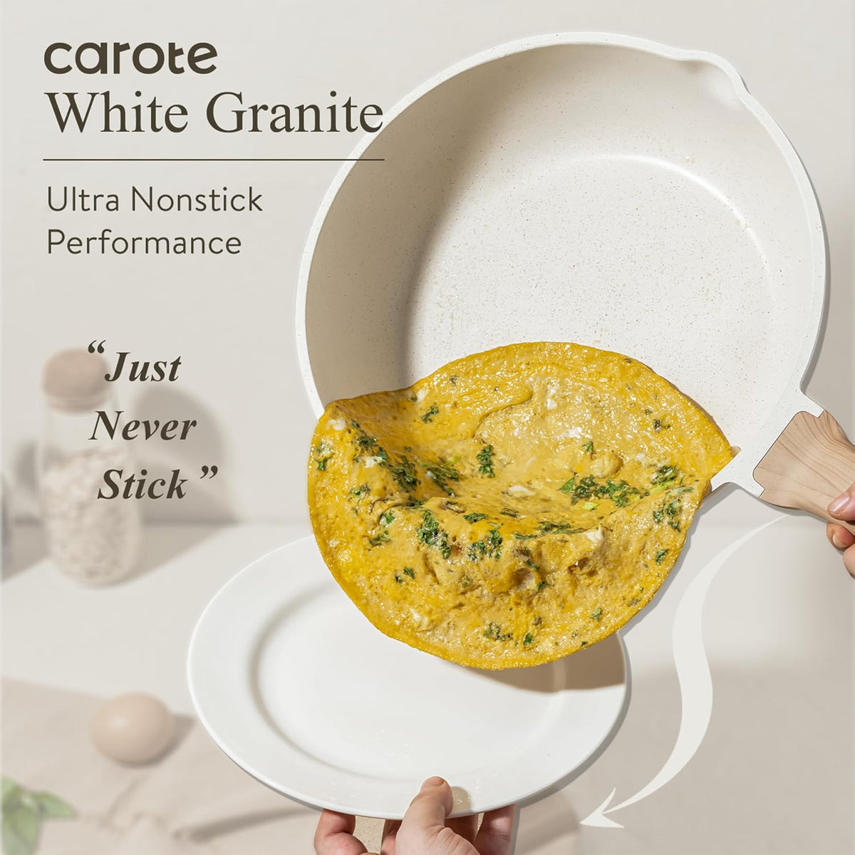 CAROTE 44-Piece Nonstick Cookware Set – Granite Coating, Induction Compatible, Includes Knives & Utensils