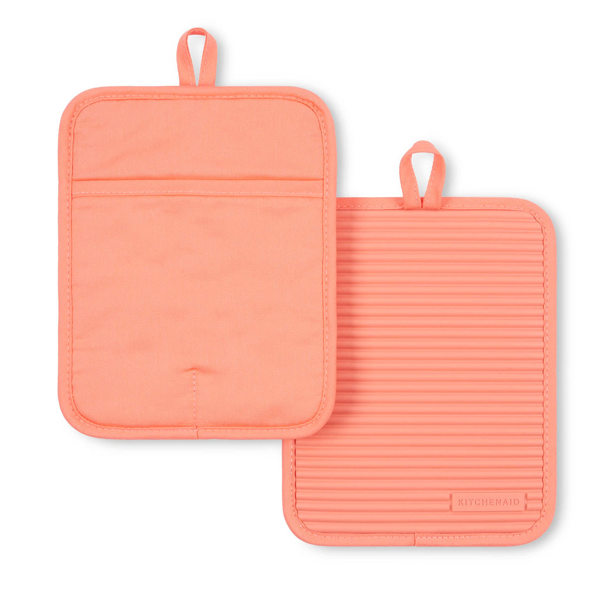 KitchenAid Ribbed Soft Silicone Pot Holder Set of 2 – Heat Resistant to 500°F, Waterproof, 7"×9"