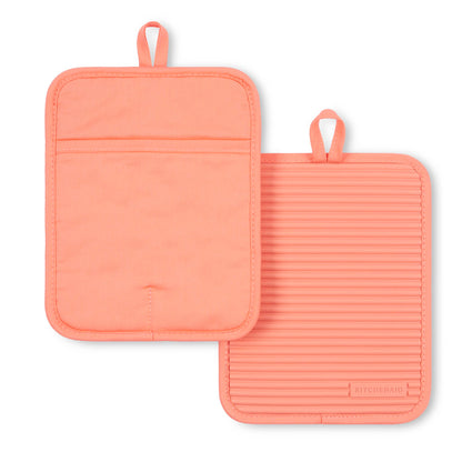 KitchenAid Ribbed Soft Silicone Pot Holder Set of 2 – Heat Resistant to 500°F, Waterproof, 7"×9"