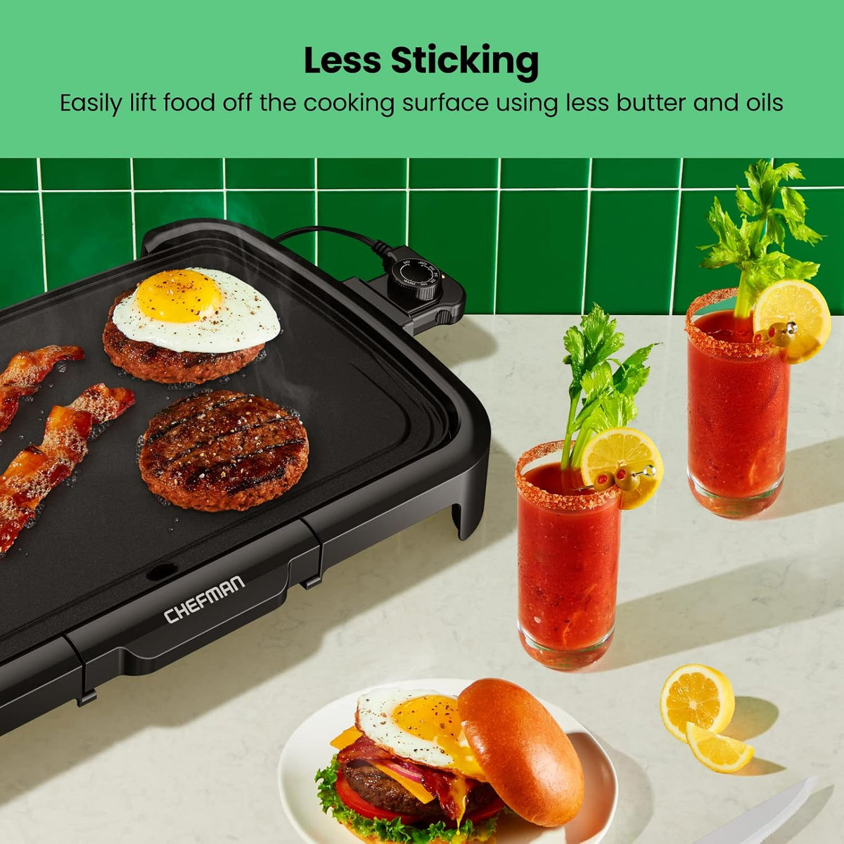 Chefman XL Nonstick Electric Griddle – 10"×20" Surface, 200–420°F, Dishwasher Safe, 1500W