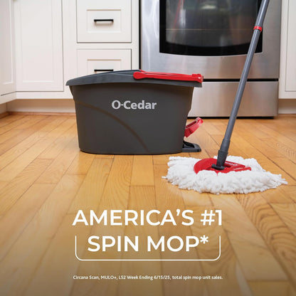 O-Cedar EasyWring Microfiber Spin Mop & Bucket System – Hands-Free Wringing, Machine-Washable Mop Head