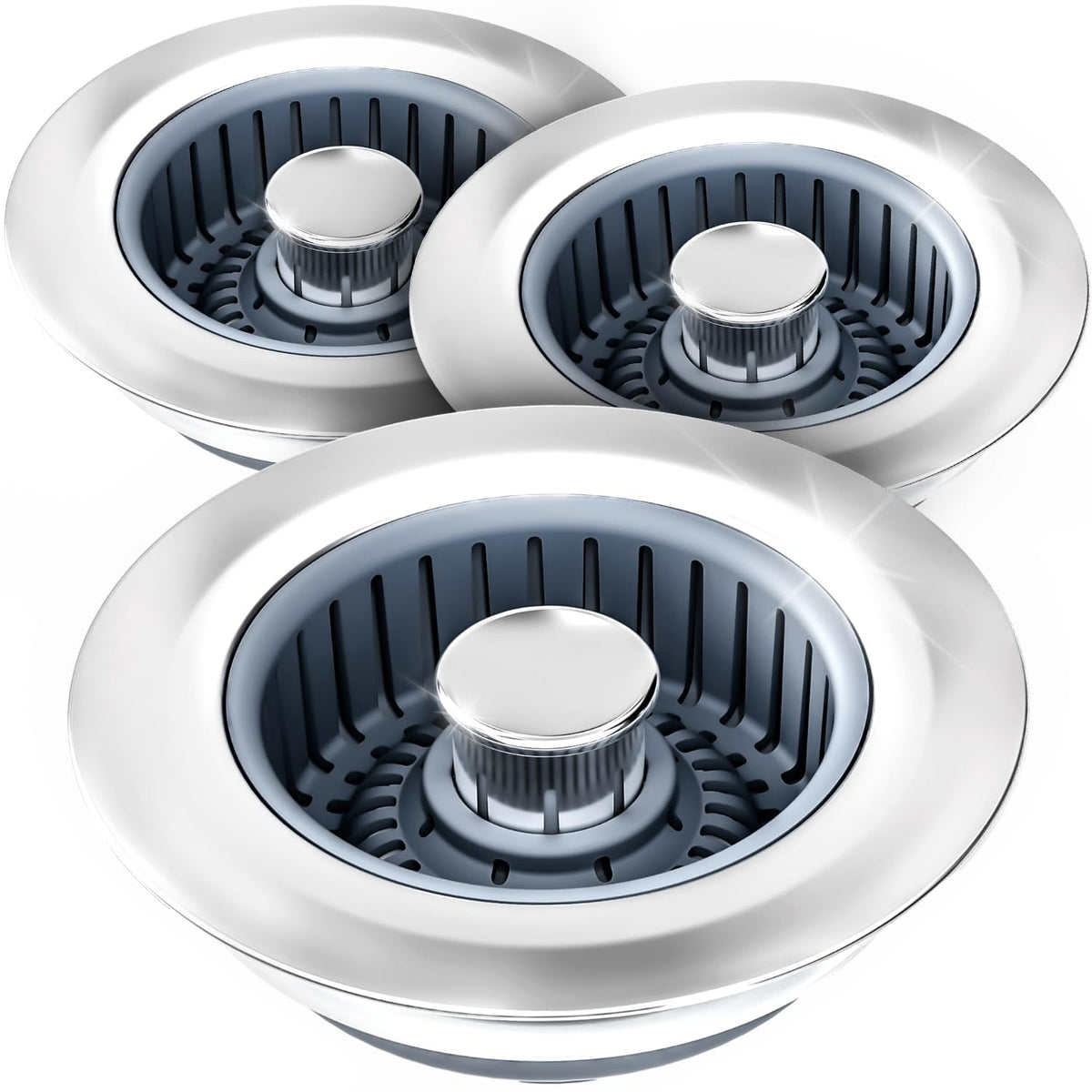3-in-1 Kitchen Sink Drain Strainer & Stopper – Catches Food Scraps, Fits Standard Drains