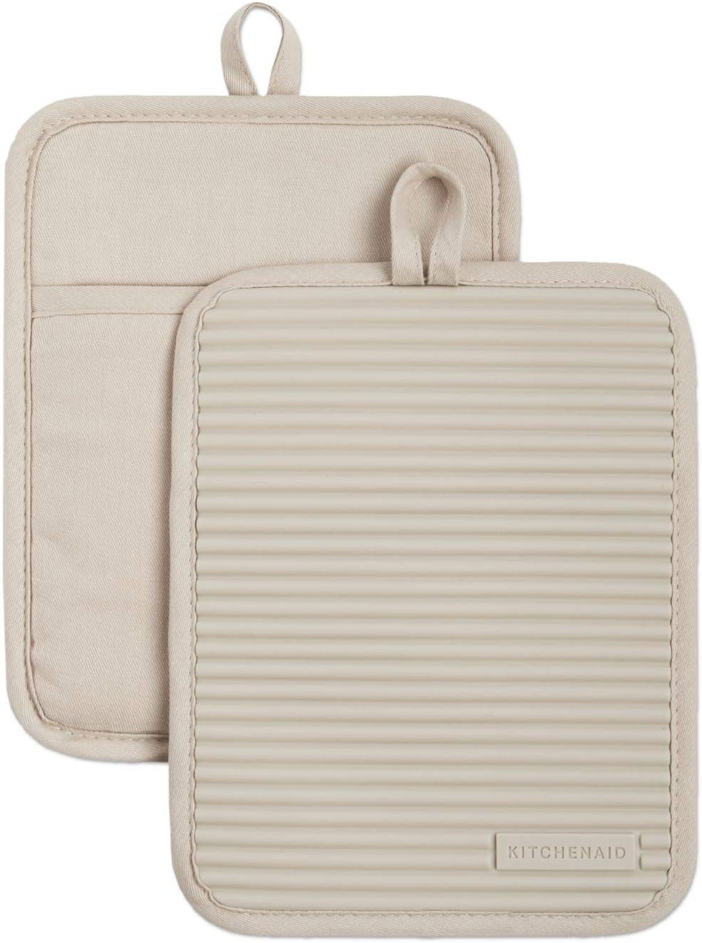KitchenAid Ribbed Soft Silicone Pot Holder Set of 2 – Heat Resistant to 500°F, Waterproof, 7"×9"