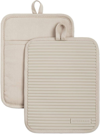 KitchenAid Ribbed Soft Silicone Pot Holder Set of 2 – Heat Resistant to 500°F, Waterproof, 7"×9"