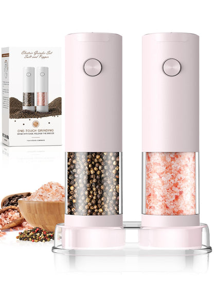 ioion Electric Salt & Pepper Grinder Set – 5 Grind Settings, LED Light, One-Hand Operation