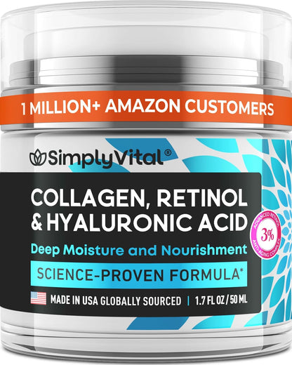 SimplyVital Anti-Aging Retinol Face Moisturizer – With Hyaluronic Acid & Collagen, 1.7 fl oz