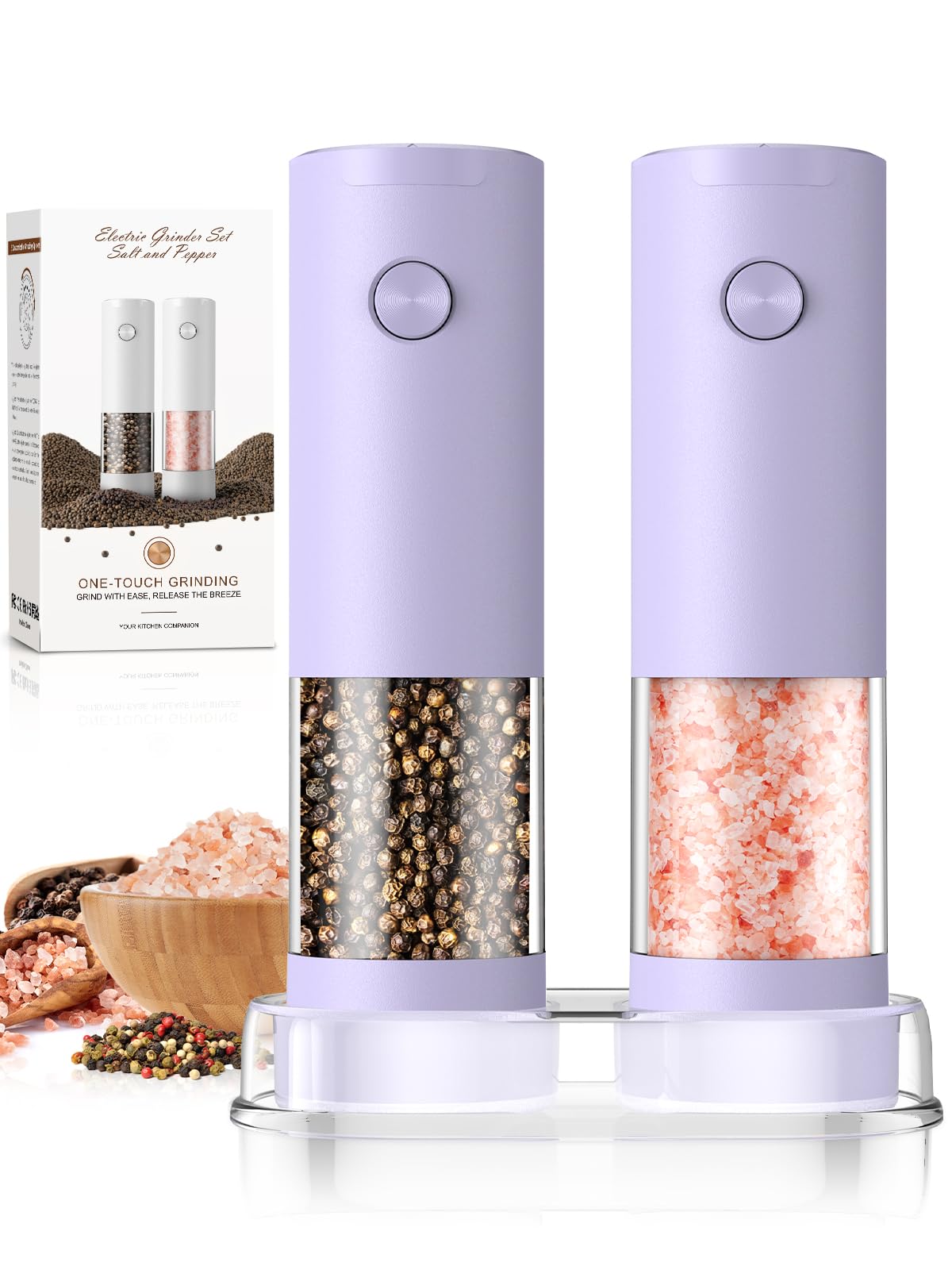 ioion Electric Salt & Pepper Grinder Set – 5 Grind Settings, LED Light, One-Hand Operation