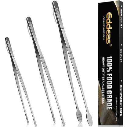 EDDEAS Stainless Steel Kitchen Tongs Set – Heat Resistant to 600°F, Locking, Set of 3 (7", 9", 12")