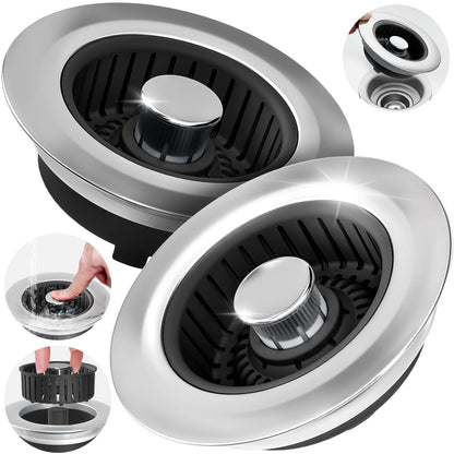 3-in-1 Kitchen Sink Drain Strainer & Stopper – Catches Food Scraps, Fits Standard Drains