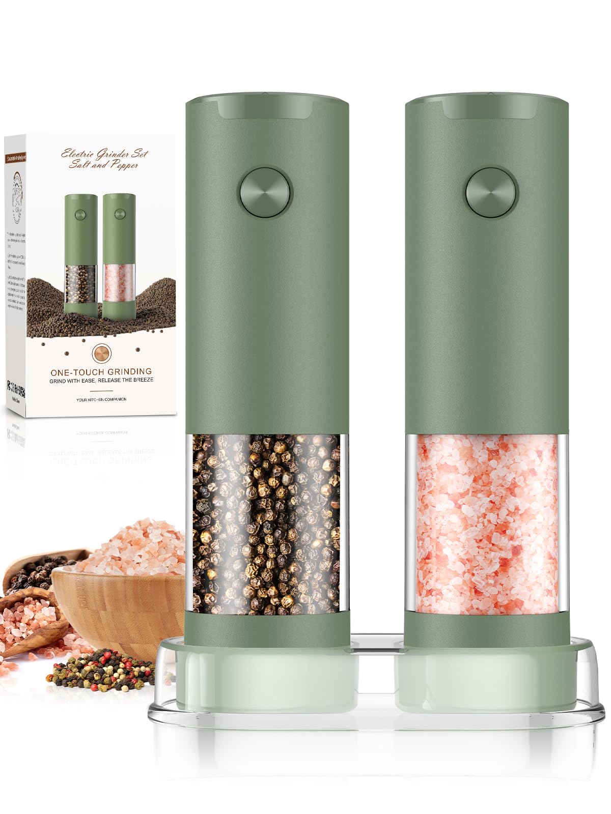 ioion Electric Salt & Pepper Grinder Set – 5 Grind Settings, LED Light, One-Hand Operation