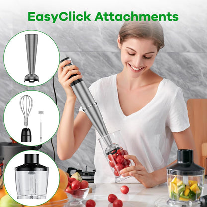 Turelar 1100W Immersion Blender Set – 5-Speed Hand Blender with Whisk, Frother & Food Processor, BPA-Free