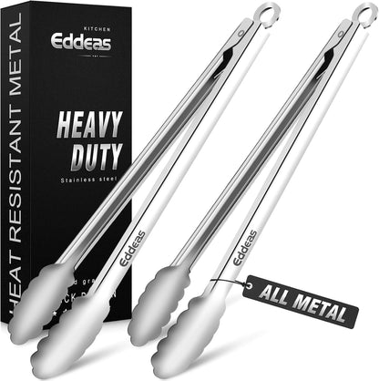 EDDEAS Stainless Steel Kitchen Tongs Set – Heat Resistant to 600°F, Locking, Set of 3 (7", 9", 12")