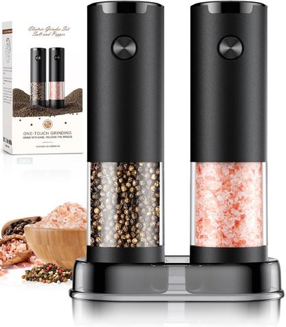 ioion Electric Salt & Pepper Grinder Set – 5 Grind Settings, LED Light, One-Hand Operation