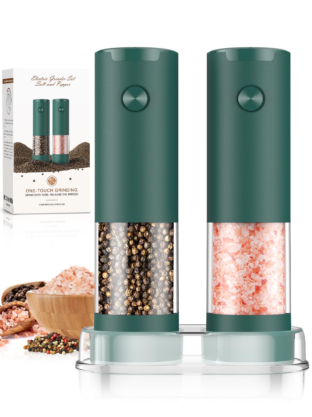ioion Electric Salt & Pepper Grinder Set – 5 Grind Settings, LED Light, One-Hand Operation