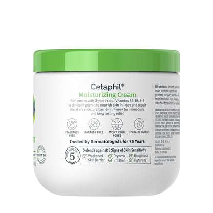Cetaphil Moisturizing Cream for Dry to Very Dry Skin – 48-Hour Hydration, Fragrance-Free, 16 fl oz