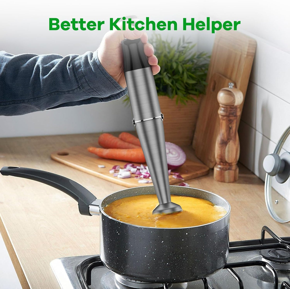 Turelar 1100W Immersion Blender Set – 5-Speed Hand Blender with Whisk, Frother & Food Processor, BPA-Free