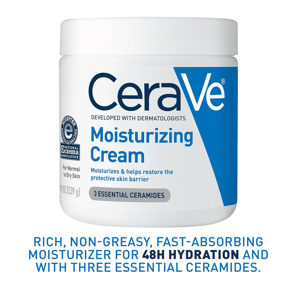 CeraVe Moisturizing Cream – 24-Hour Hydration with Ceramides & Hyaluronic Acid, Fragrance-Free, 19 fl oz