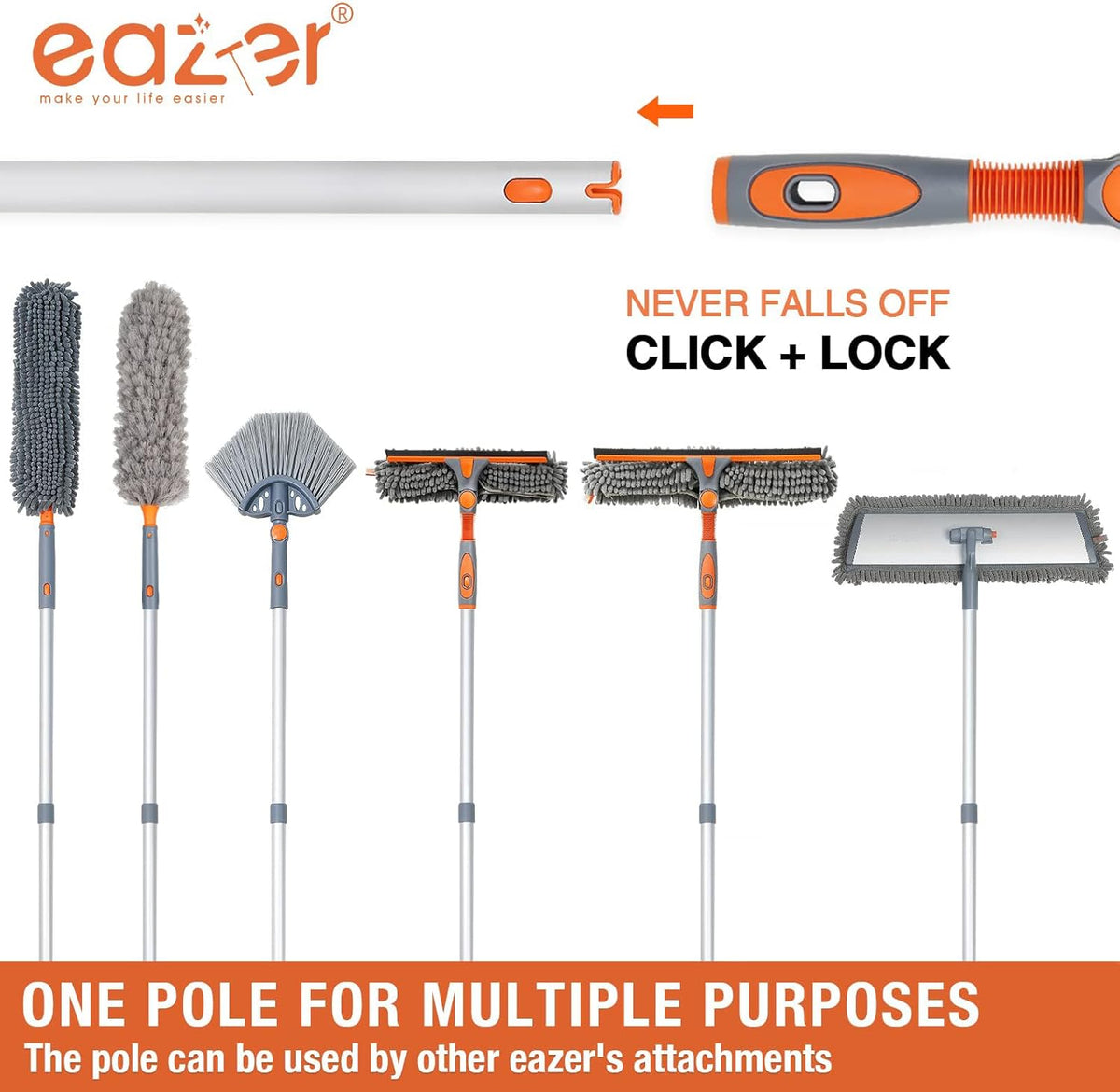 Eazer 62" Extendable Window Cleaning Kit – Rotate-Lock Squeegee, Dual Blades & 4 Microfiber Cloths