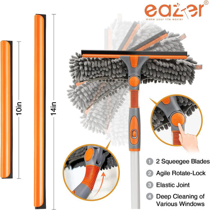 Eazer 62" Extendable Window Cleaning Kit – Rotate-Lock Squeegee, Dual Blades & 4 Microfiber Cloths