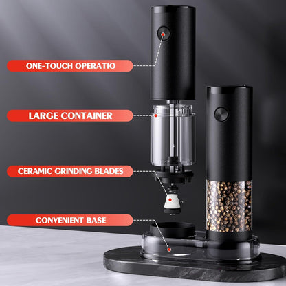 ioion Electric Salt & Pepper Grinder Set – 5 Grind Settings, LED Light, One-Hand Operation