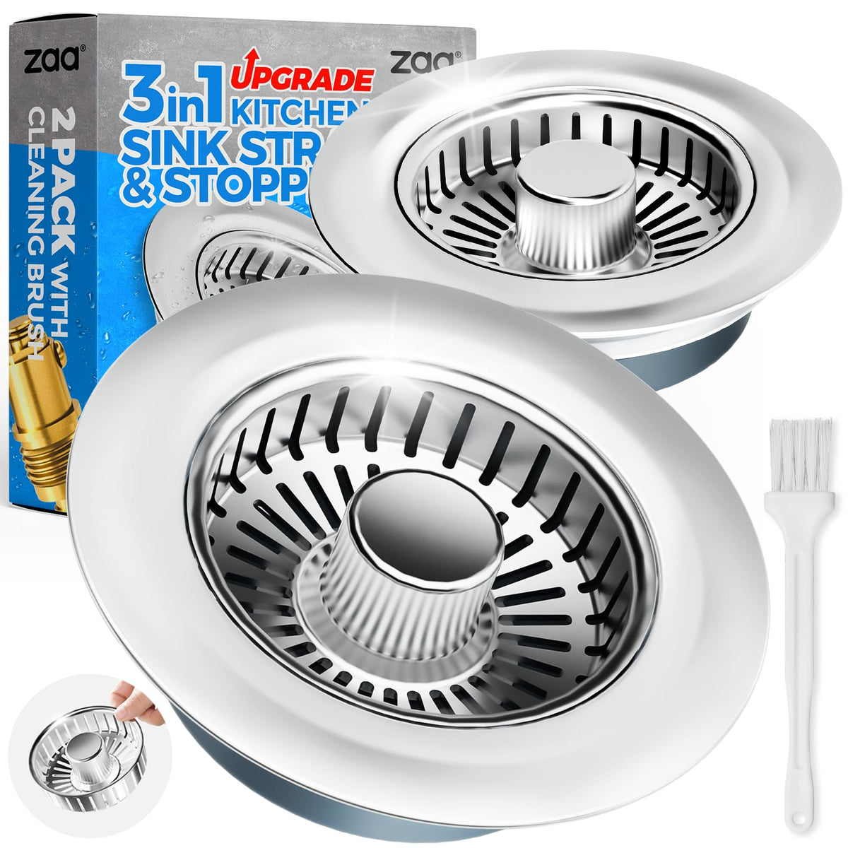 3-in-1 Kitchen Sink Drain Strainer & Stopper – Catches Food Scraps, Fits Standard Drains