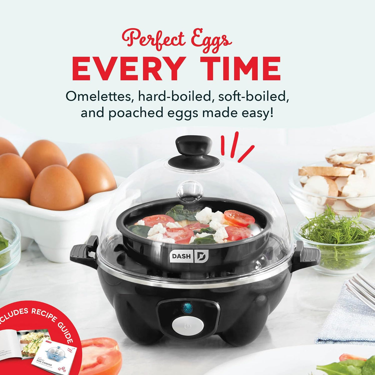 DASH Electric Rapid Egg Cooker – 6-Egg Capacity, Auto Shut-Off, Hard Boiled, Poached & Scrambled