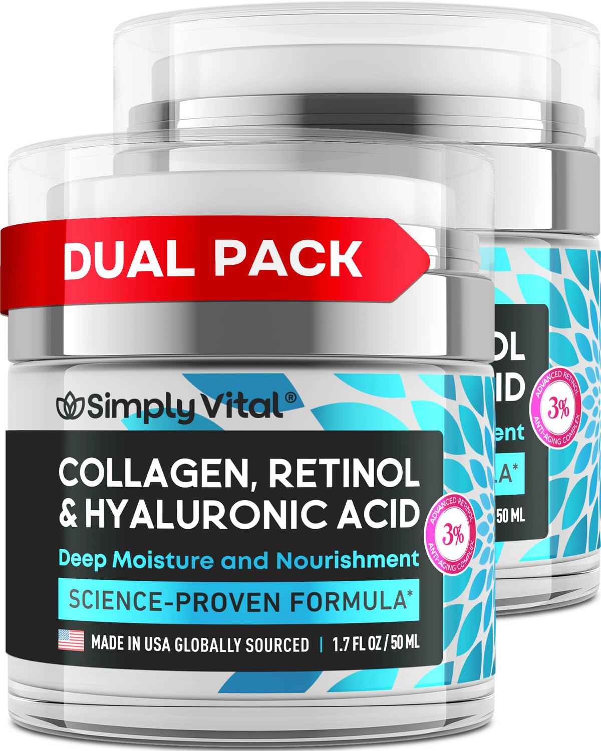 SimplyVital Anti-Aging Retinol Face Moisturizer – With Hyaluronic Acid & Collagen, 1.7 fl oz