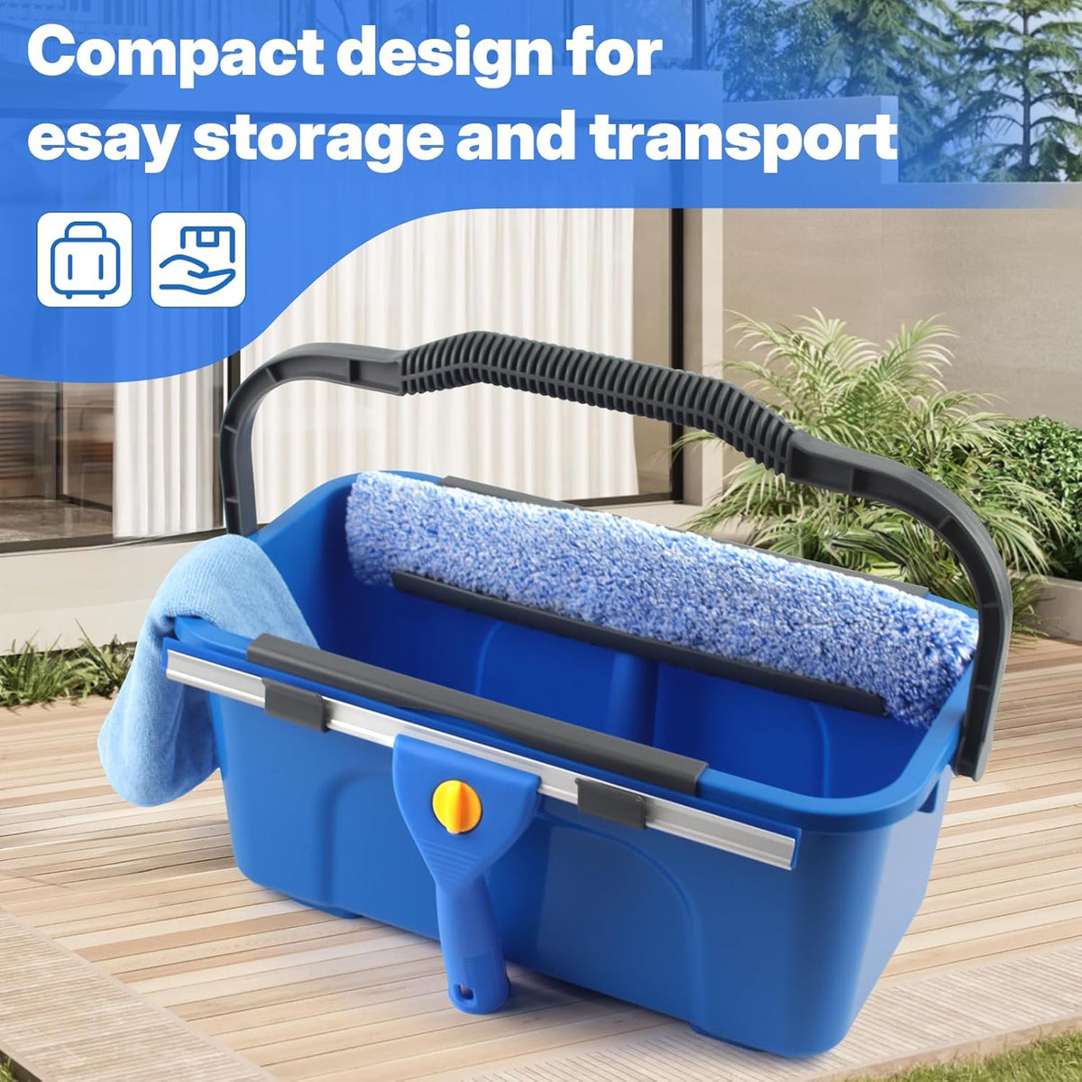 Window Cleaning Kit with 3-Gallon Bucket – 14" Squeegee, 15" Scrubber, 61" Extension Handle & Microfiber Cloth