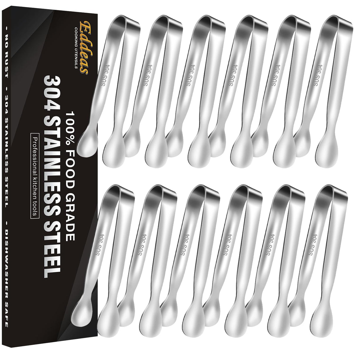 EDDEAS Stainless Steel Kitchen Tongs Set – Heat Resistant to 600°F, Locking, Set of 3 (7", 9", 12")