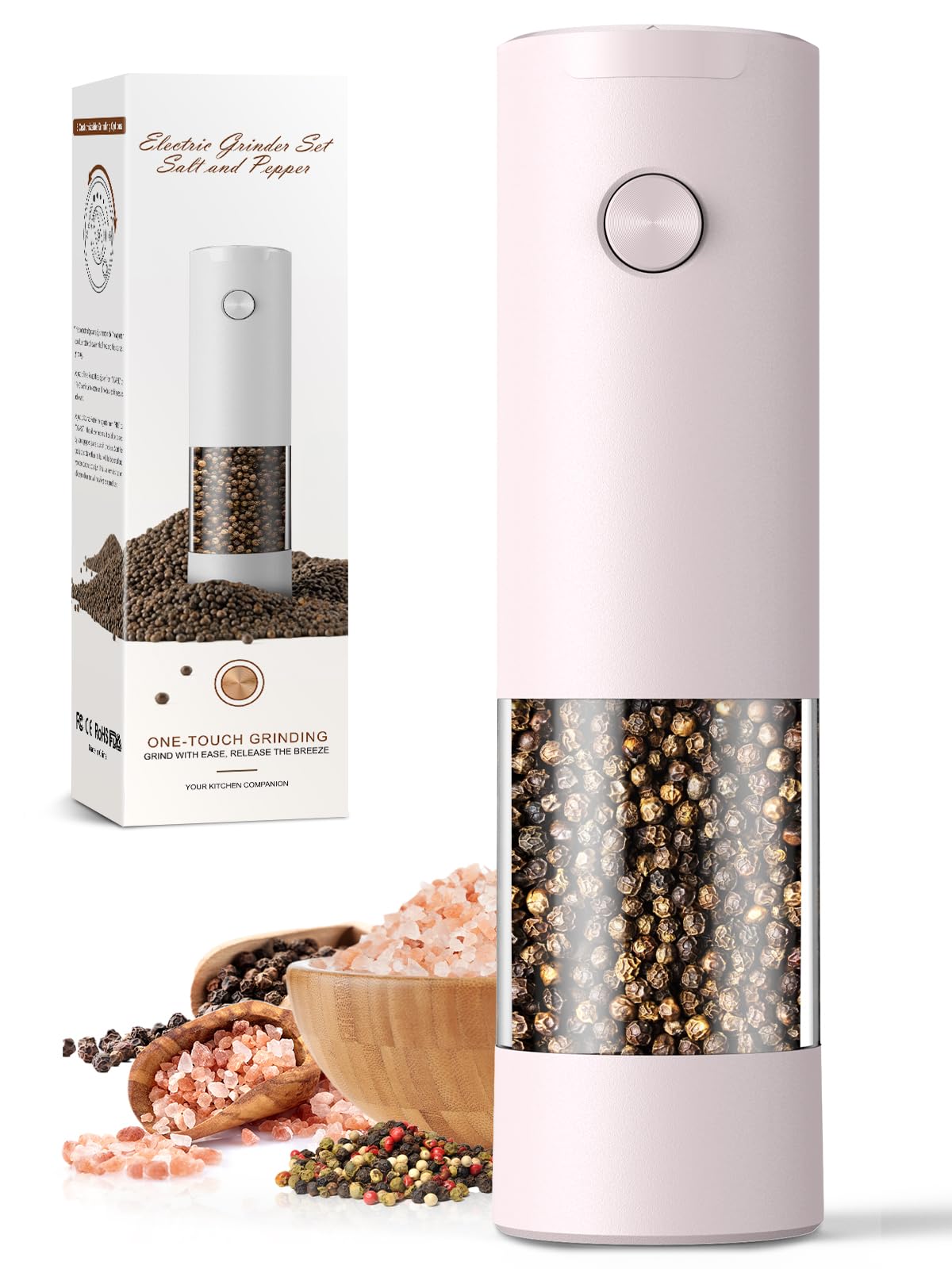 ioion Electric Salt & Pepper Grinder Set – 5 Grind Settings, LED Light, One-Hand Operation