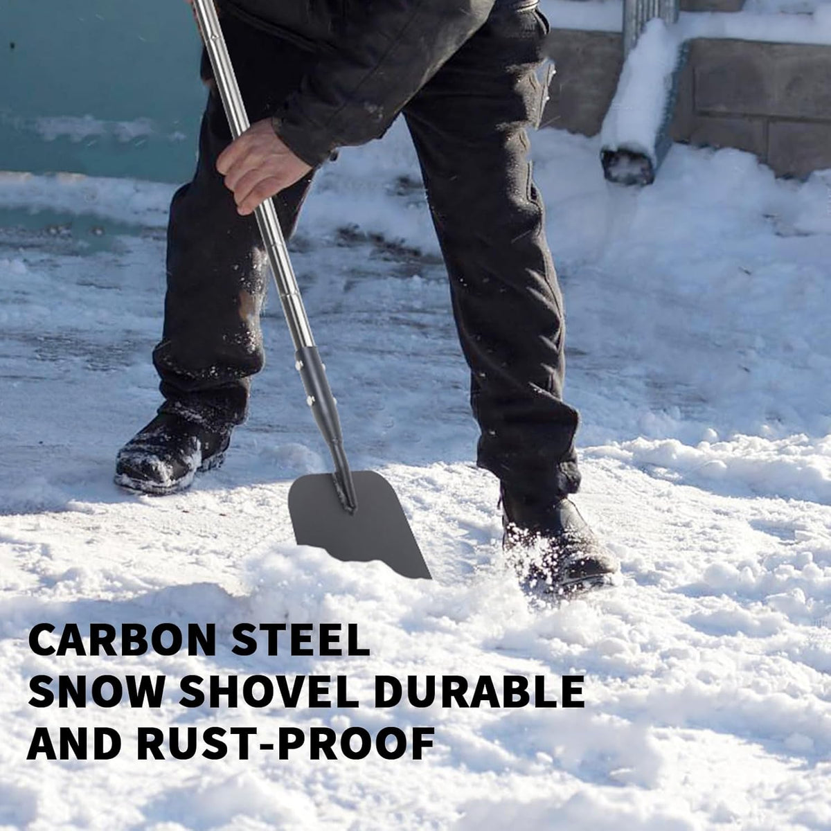 Flat Shovel with Adjustable Stainless Steel Handle – Carbon Steel Blade, Snow, Weeding & Earthwork