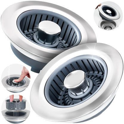 3-in-1 Kitchen Sink Drain Strainer & Stopper – Catches Food Scraps, Fits Standard Drains