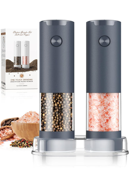 ioion Electric Salt & Pepper Grinder Set – 5 Grind Settings, LED Light, One-Hand Operation