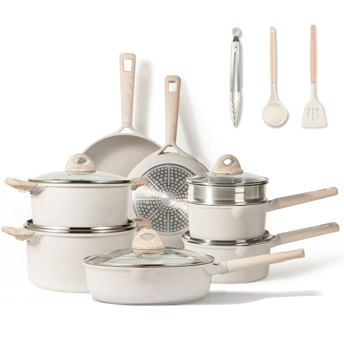 CAROTE 44-Piece Nonstick Cookware Set – Granite Coating, Induction Compatible, Includes Knives & Utensils