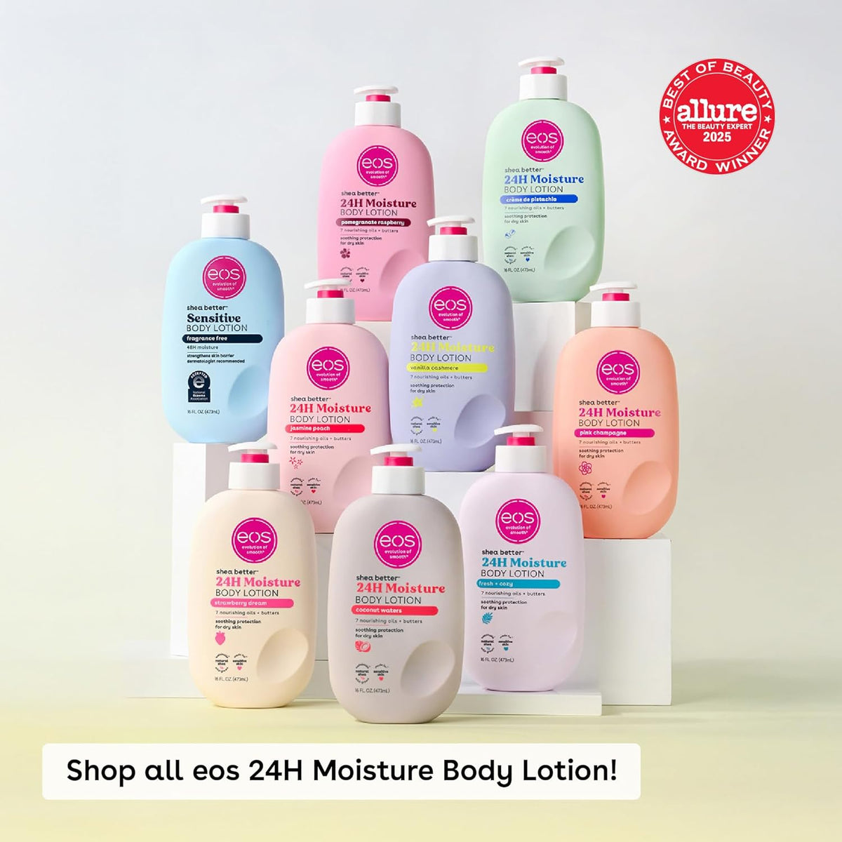 eos Shea Better Body Lotion – Vanilla Cashmere, 24-Hour Moisture, Non-Greasy, 16 fl oz