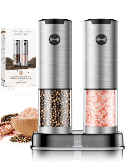 ioion Electric Salt & Pepper Grinder Set – 5 Grind Settings, LED Light, One-Hand Operation