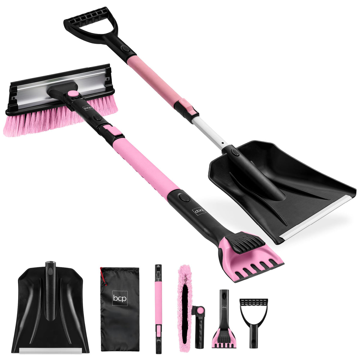 Best Choice Products 4-in-1 Snow Brush with Shovel – Telescoping Handle, Scraper, Squeegee & Carry Bag