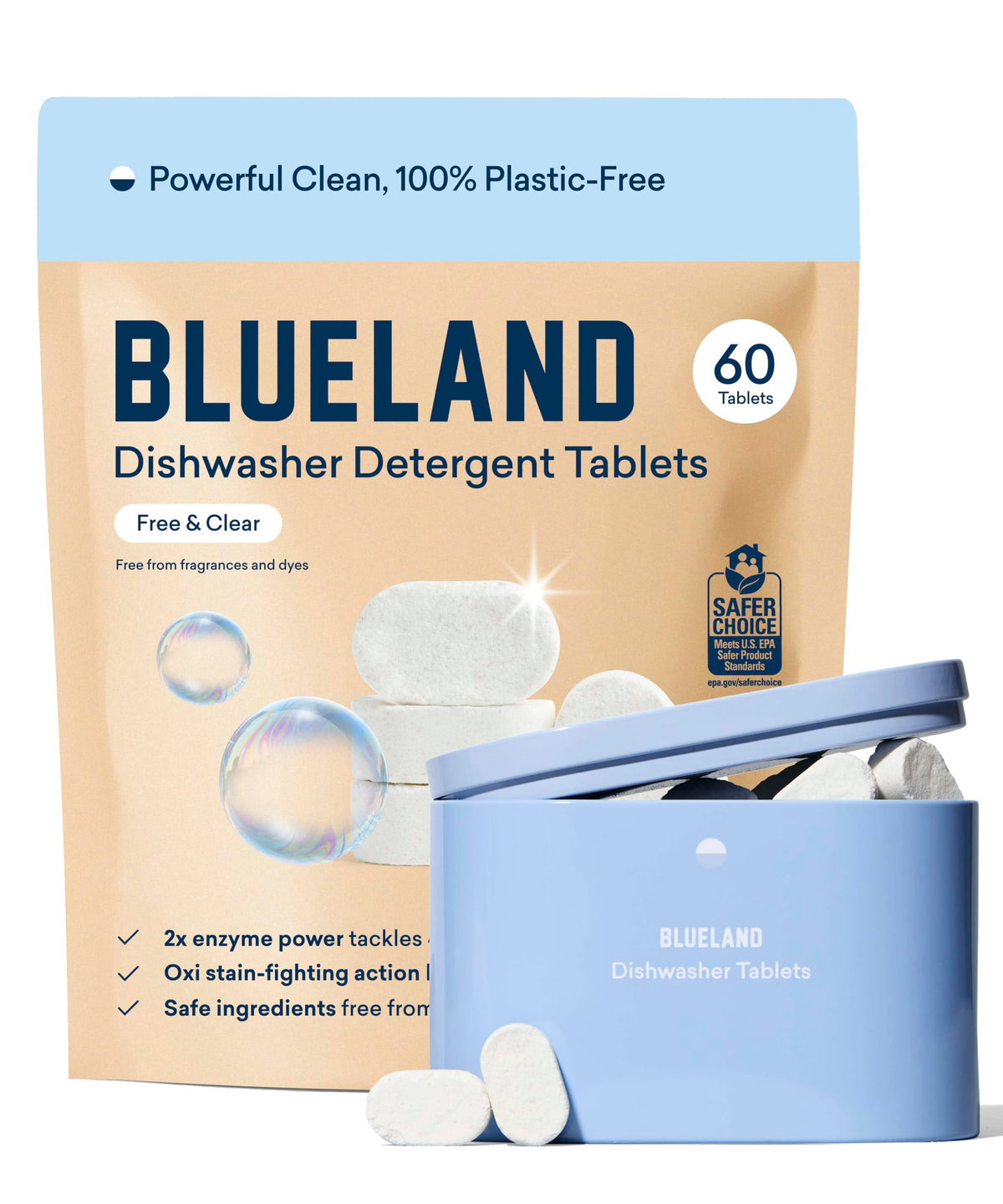 BLUELAND 100% Plastic-Free Dishwasher Detergent Tablets
