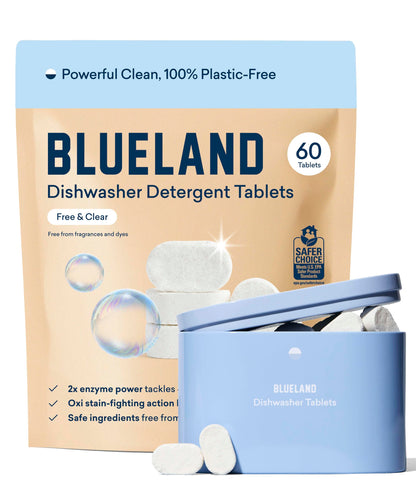 BLUELAND 100% Plastic-Free Dishwasher Detergent Tablets