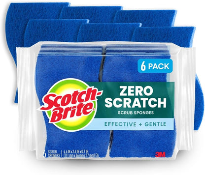 Scotch-Brite Zero Scratch Scrub Sponge – Non-Scratch, 3X Faster Cleaning, Recycled Plastic Fibers