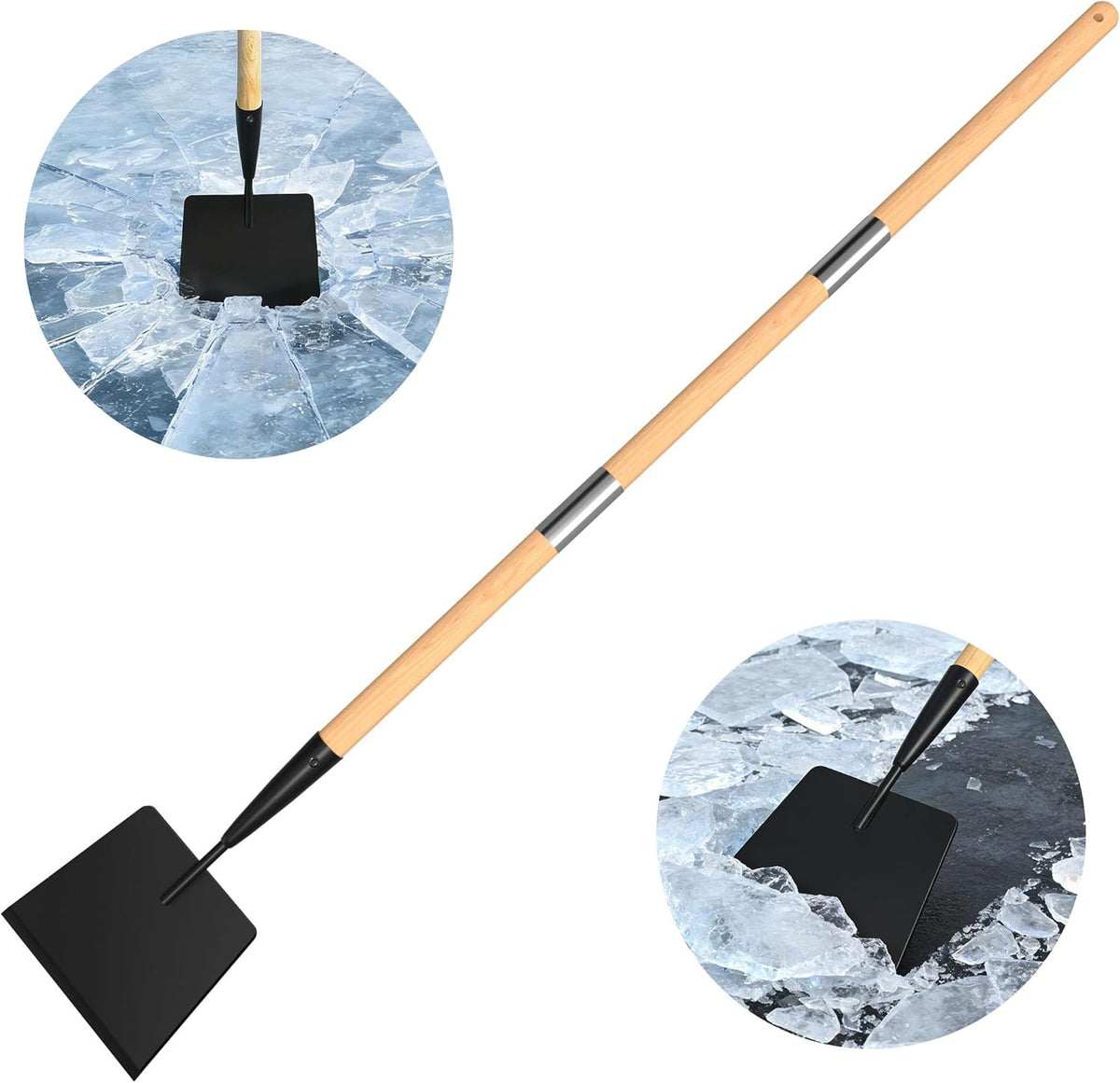 56" Wooden Handle Ice Scraper & Chopper – 7" Steel Blade for Driveways, Sidewalks & Steps