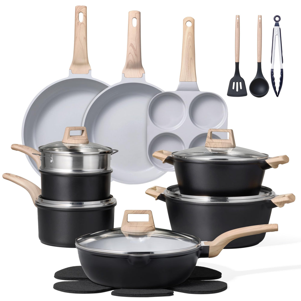 CAROTE 21-Piece Nonstick Cookware Set – Granite Coating, Induction Compatible, Pots & Pans with Lids