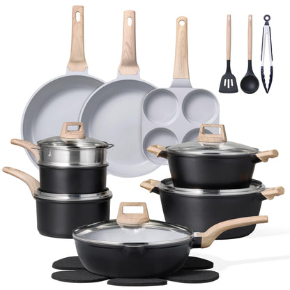 CAROTE 21-Piece Nonstick Cookware Set – Granite Coating, Induction Compatible, Pots & Pans with Lids