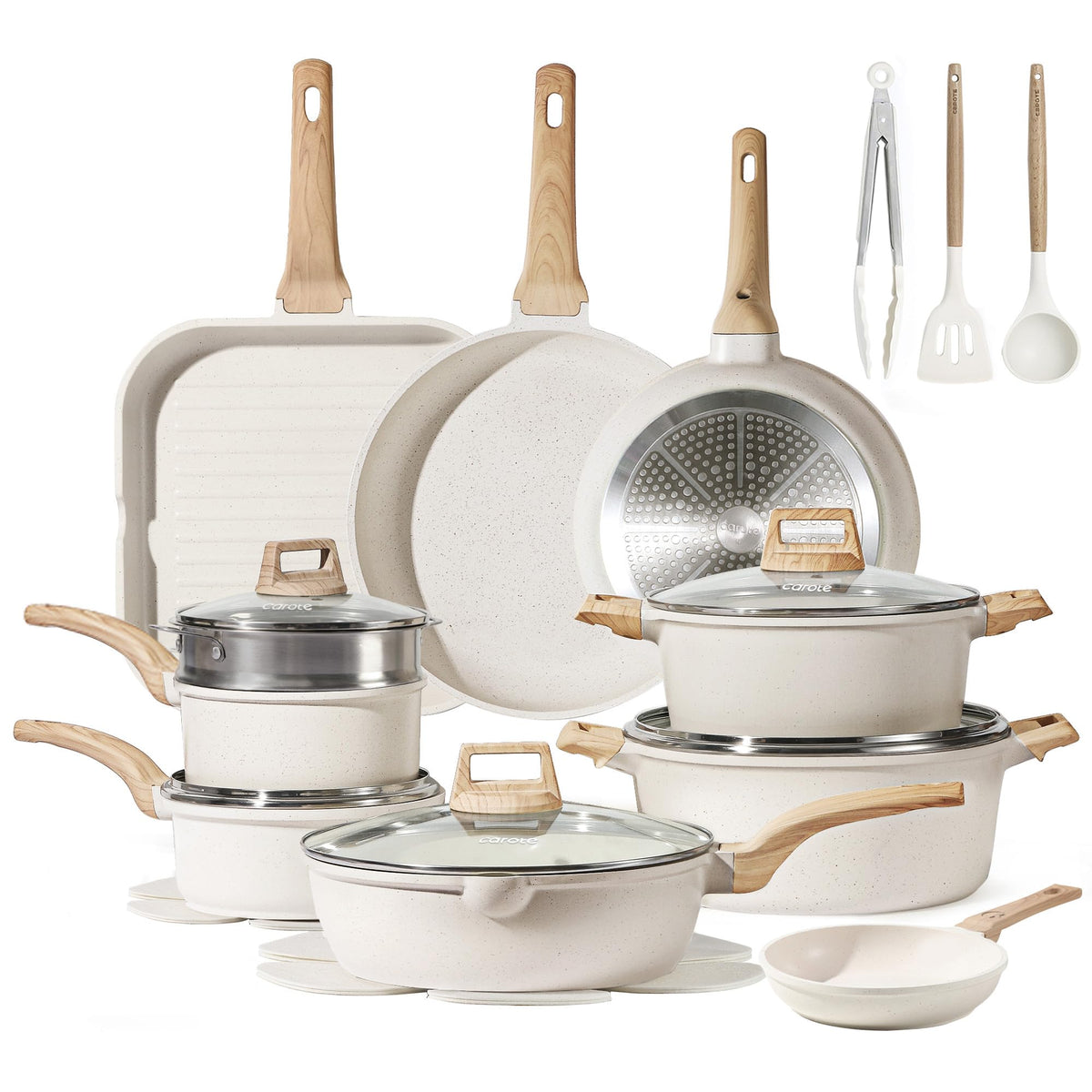 CAROTE 21-Piece Nonstick Cookware Set – Granite Coating, Induction Compatible, Pots & Pans with Lids