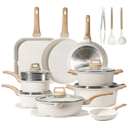 CAROTE 21-Piece Nonstick Cookware Set – Granite Coating, Induction Compatible, Pots & Pans with Lids