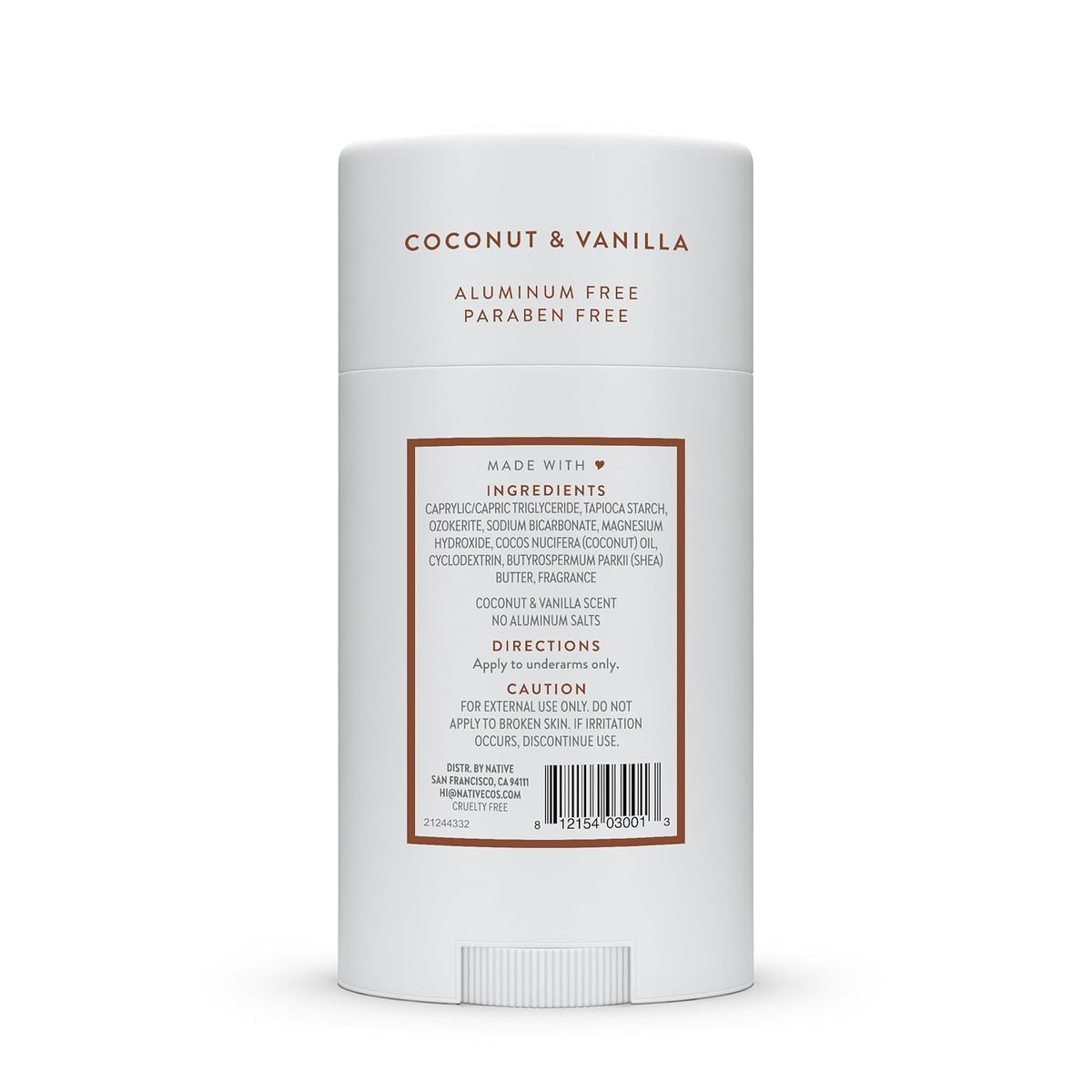 Native Aluminum-Free Deodorant – Coconut & Vanilla Scent, Naturally Derived, For Men & Women