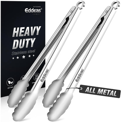 EDDEAS Stainless Steel Kitchen Tongs Set – Heat Resistant to 600°F, Locking, Set of 3 (7", 9", 12")