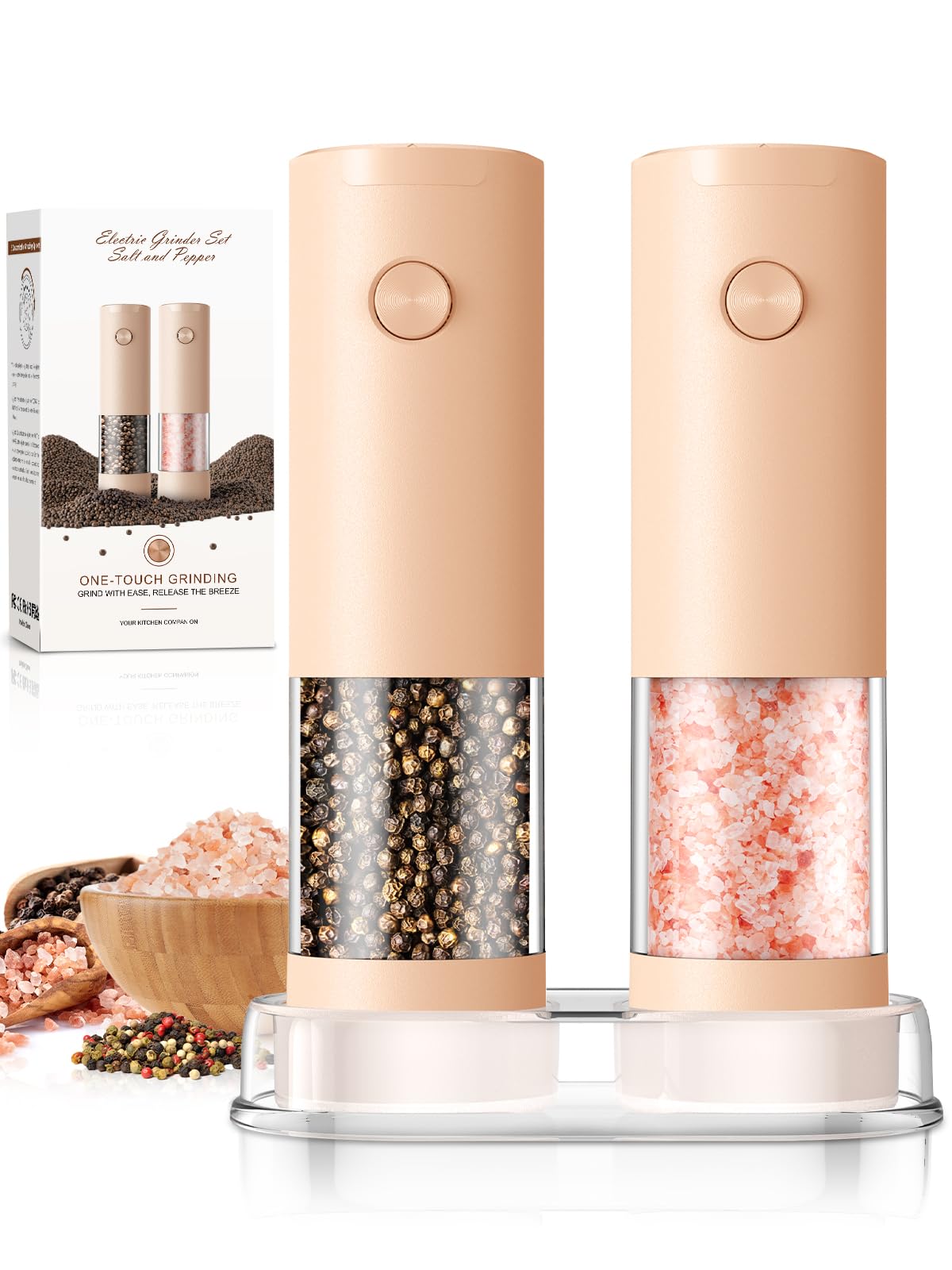 ioion Electric Salt & Pepper Grinder Set – 5 Grind Settings, LED Light, One-Hand Operation